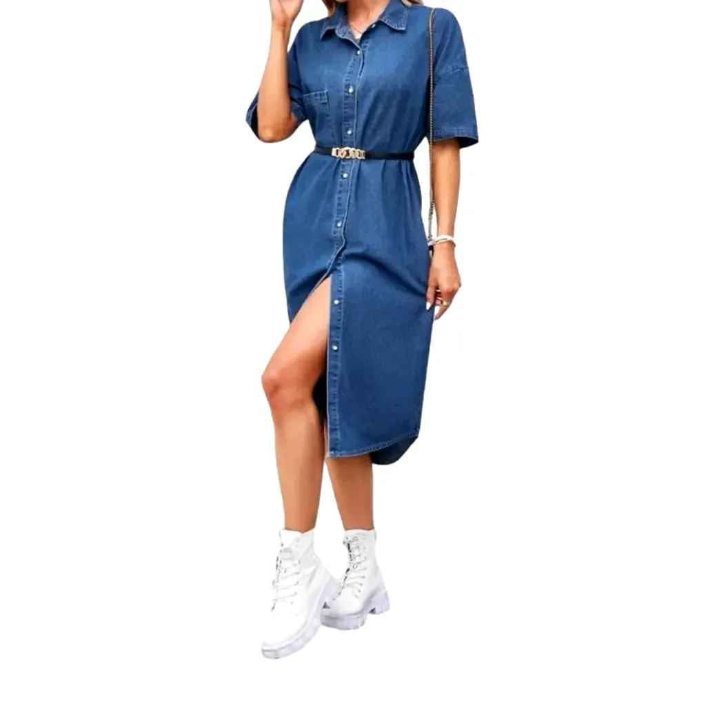 Loose fit short-sleeve jean dress