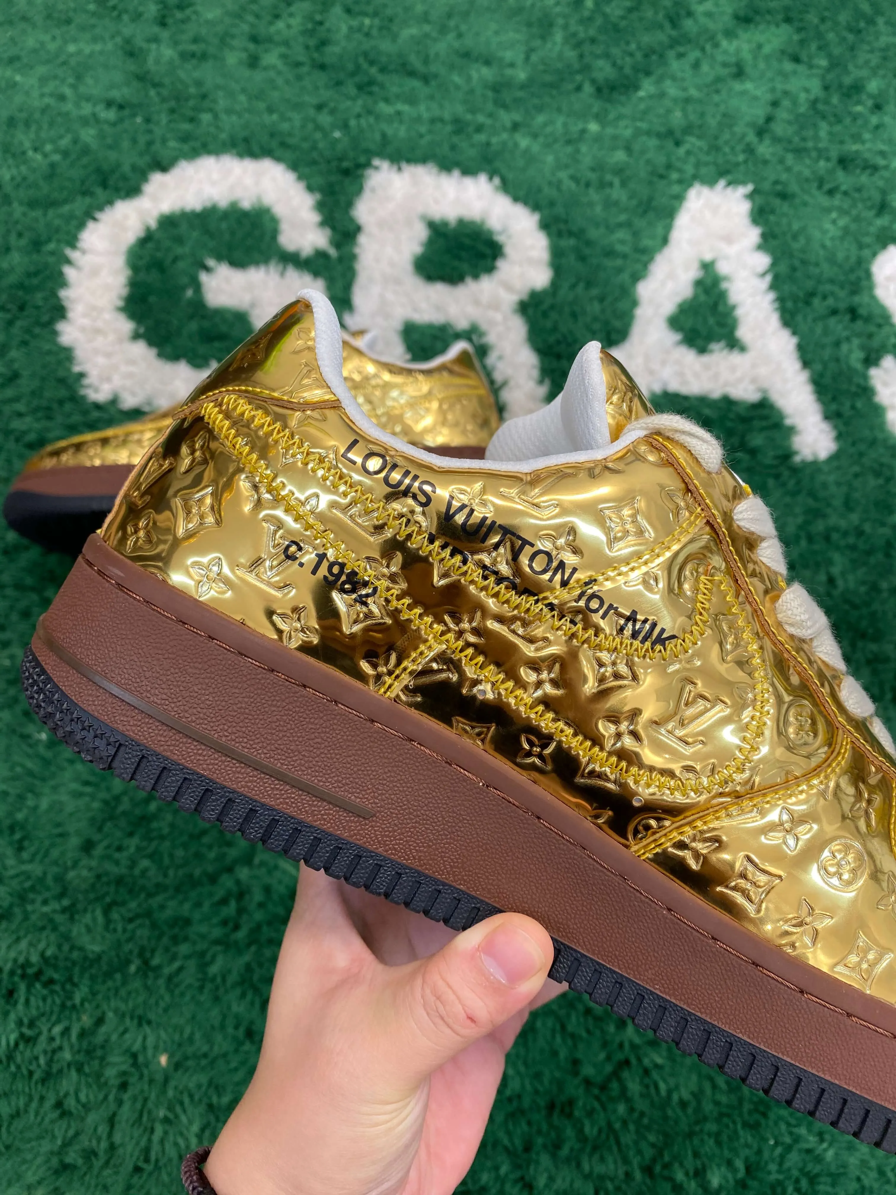 Louis Vuitton x Nike Air Force 1 "Metallic Gold" Sneaker