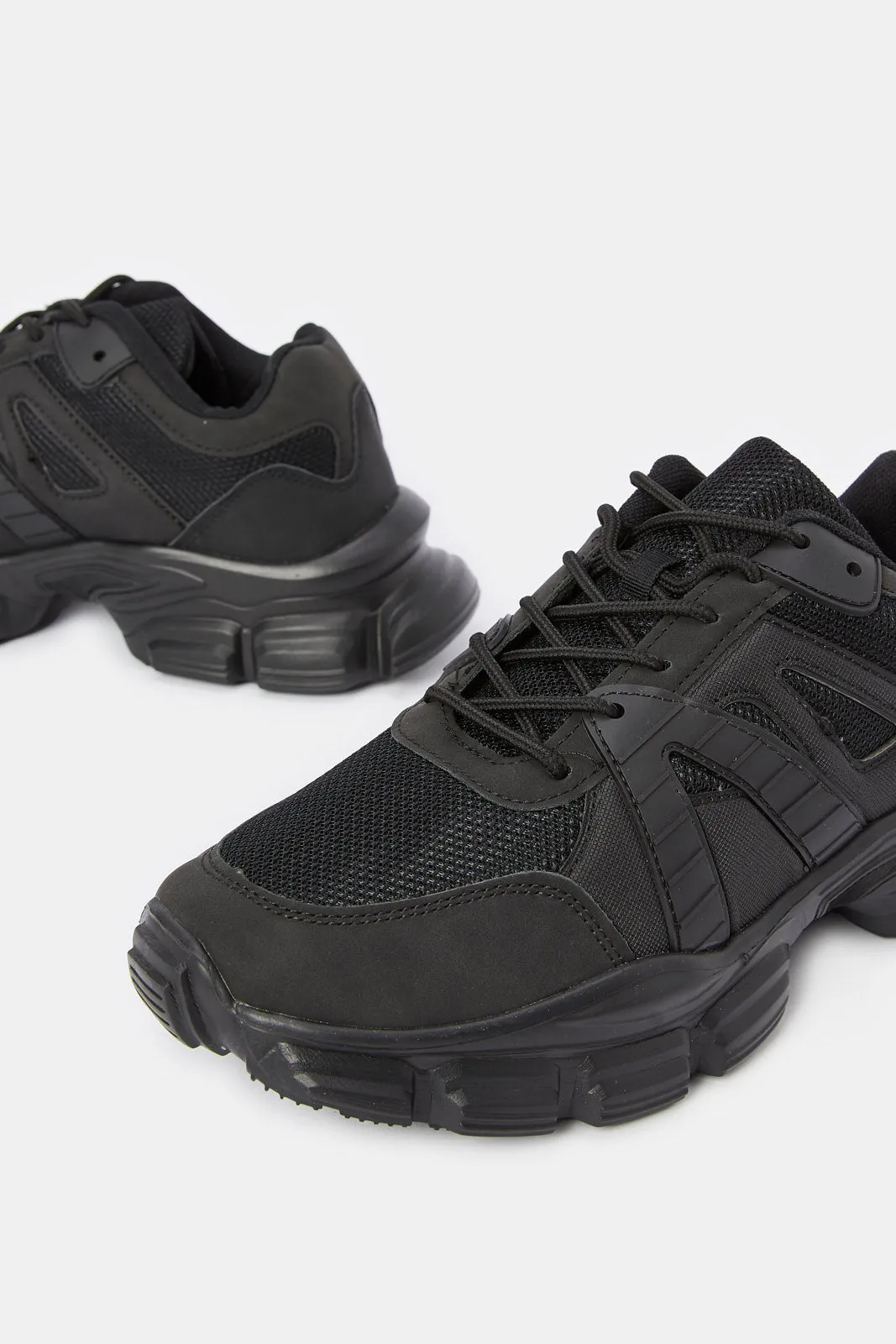 Men Black Over Layered Chunky Sneaker