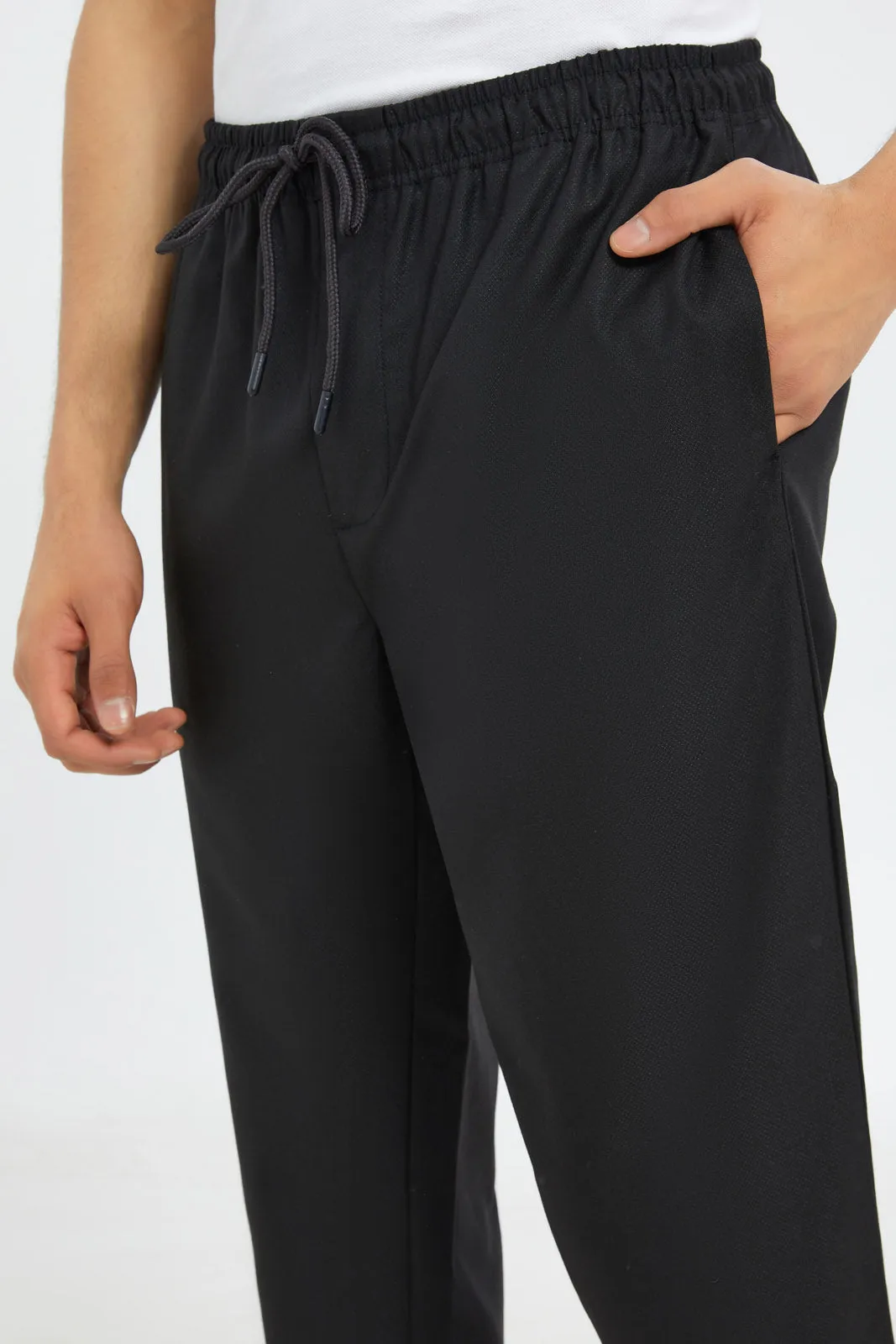 Men Black Pull-On Trousers