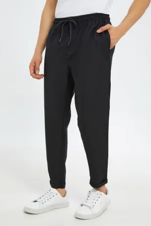 Men Black Pull-On Trousers