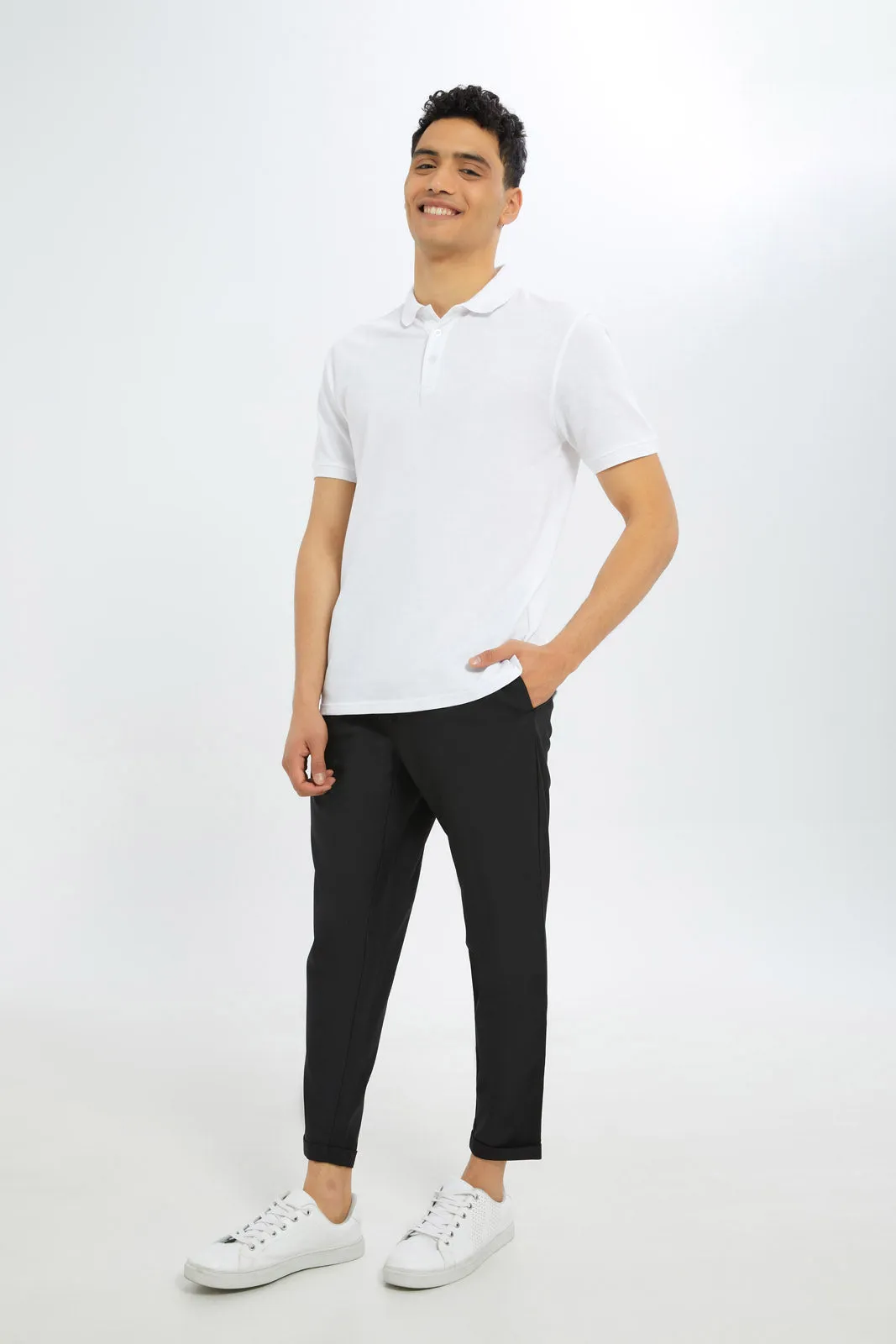 Men Black Pull-On Trousers