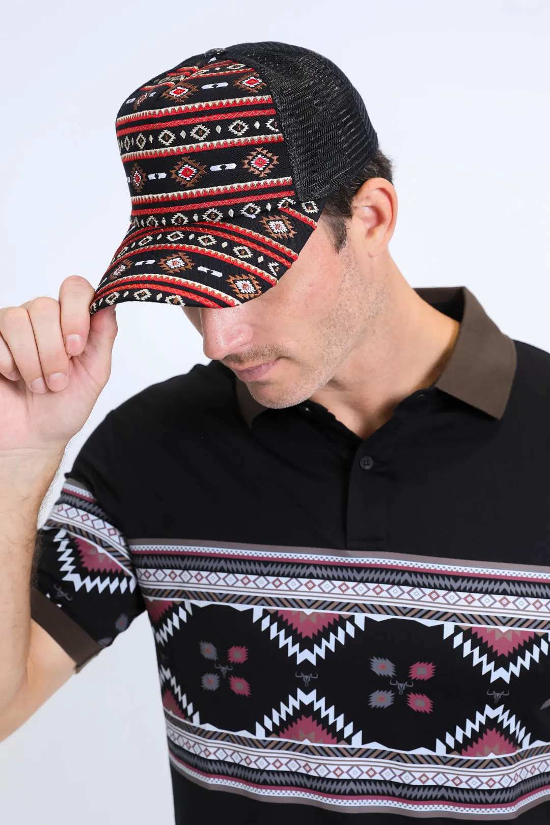 Mens Aztec Baseball Black/Burgundy Cap