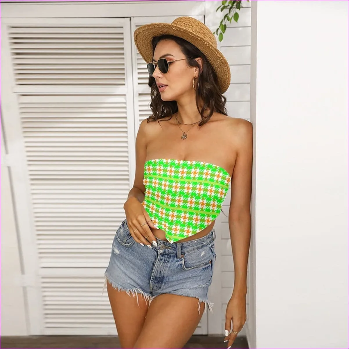 Neon Houndstooth Womens Tube Top Voluptuous (Plus Size)