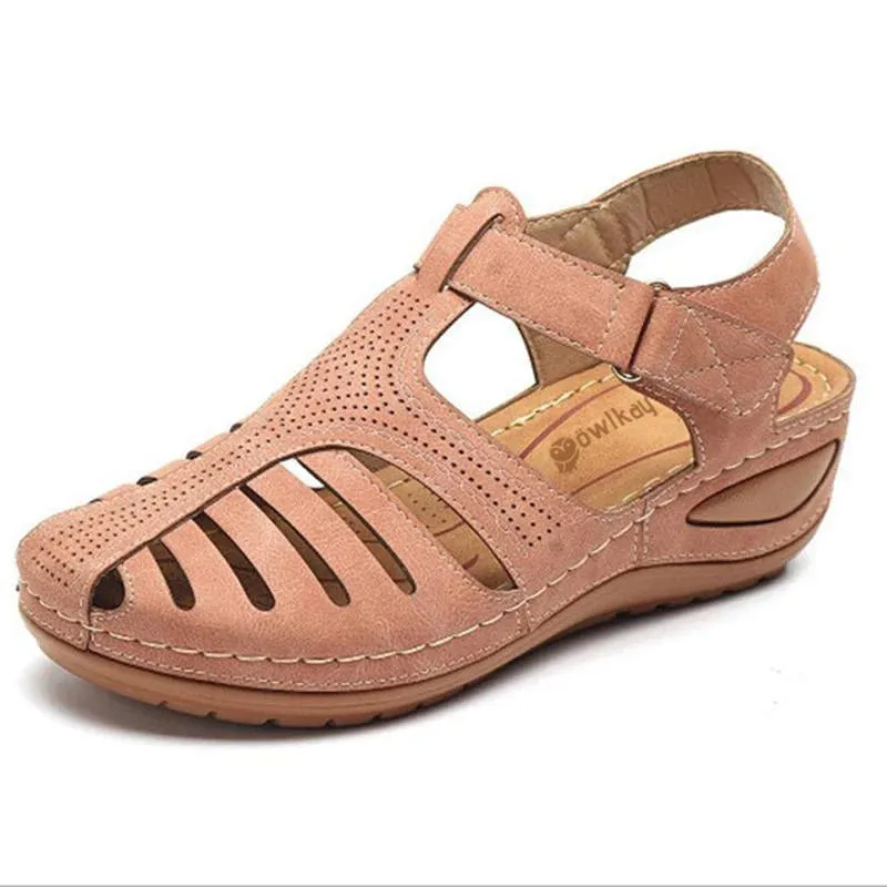 Owlkay Comfortable- Soft PU Leather Closed Toe Vintage Anti-Slip Sandals