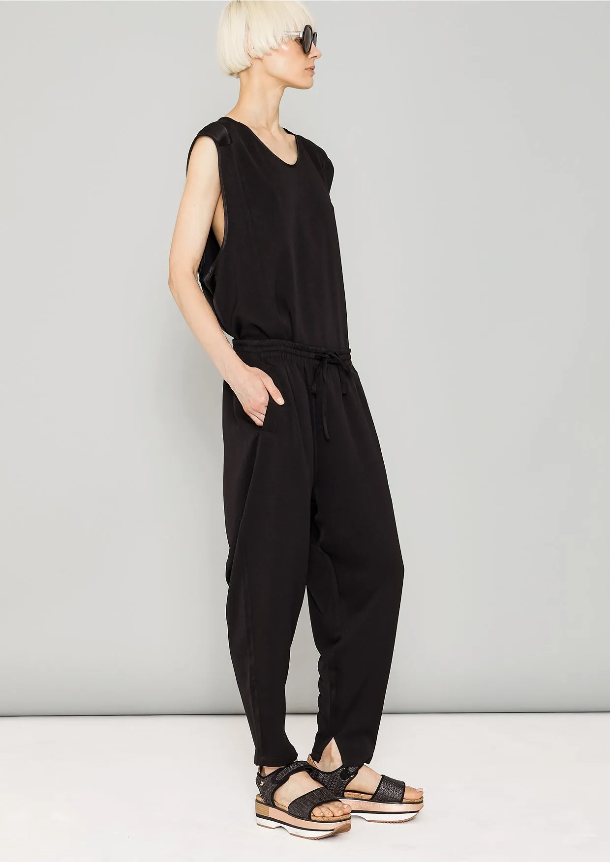 PANTS LOOSE ELASTIC - HEAVY DRAPING black