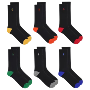 POLO RALPH LAUREN Men's 6-Pack Contrast Heel and Toe Performance Crew Socks