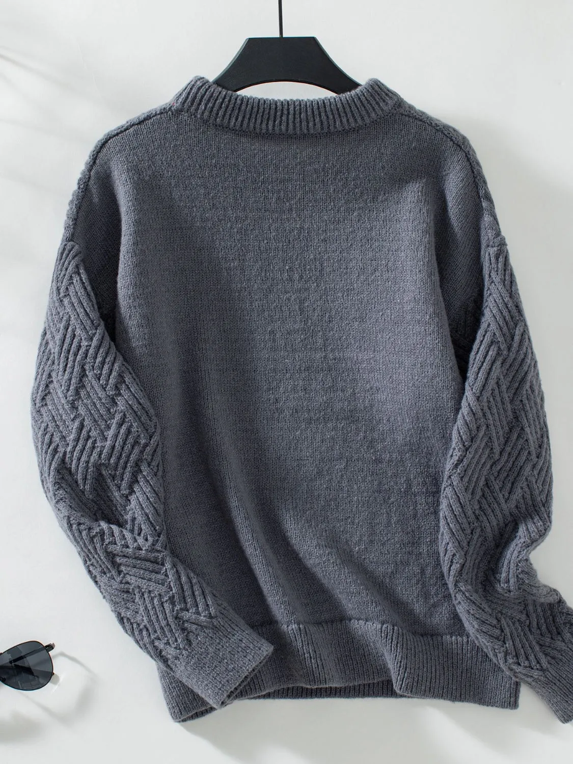 Round Neck Long Sleeve Woven Sweater