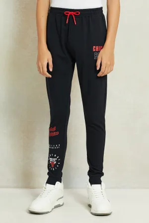 Senior Boys Black Chicago Bulls Printed Active Pants