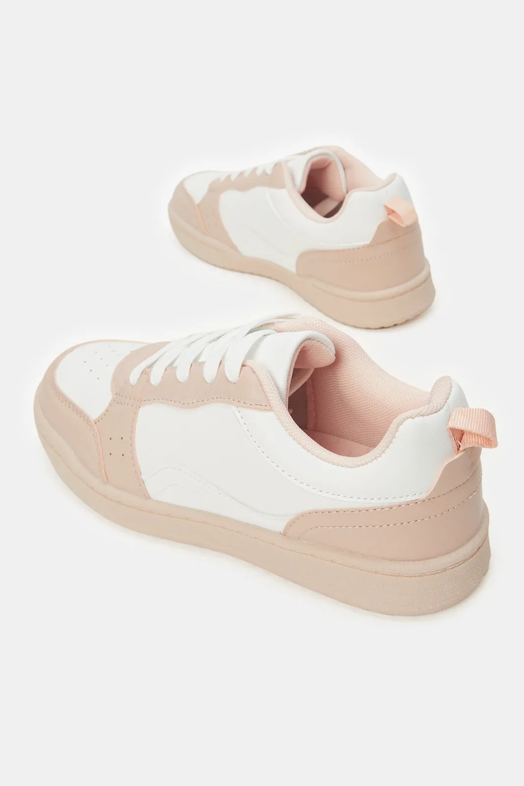 Senior Girls White And Pink Sneakers