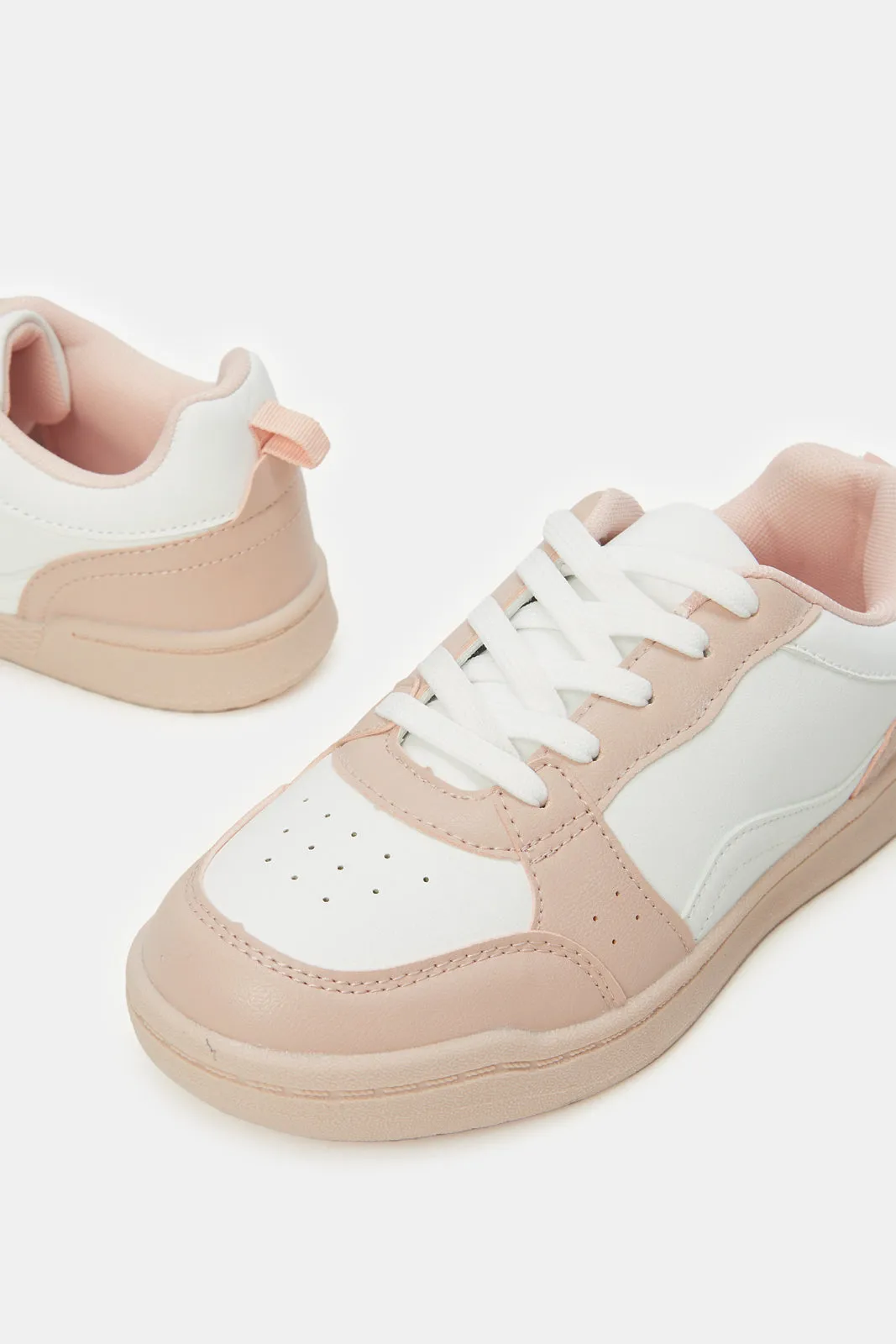 Senior Girls White And Pink Sneakers