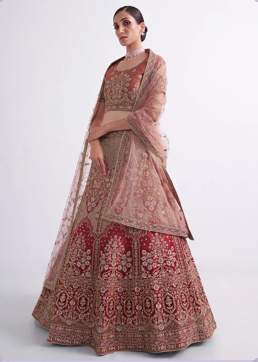 Shaded Rust Maroon Wedding Style Designer Bridal Lehenga Choli