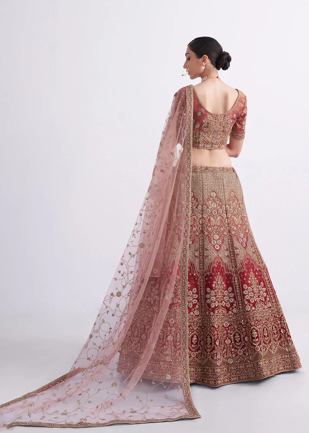 Shaded Rust Maroon Wedding Style Designer Bridal Lehenga Choli