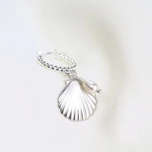 Silver Seashell Pearl Earring