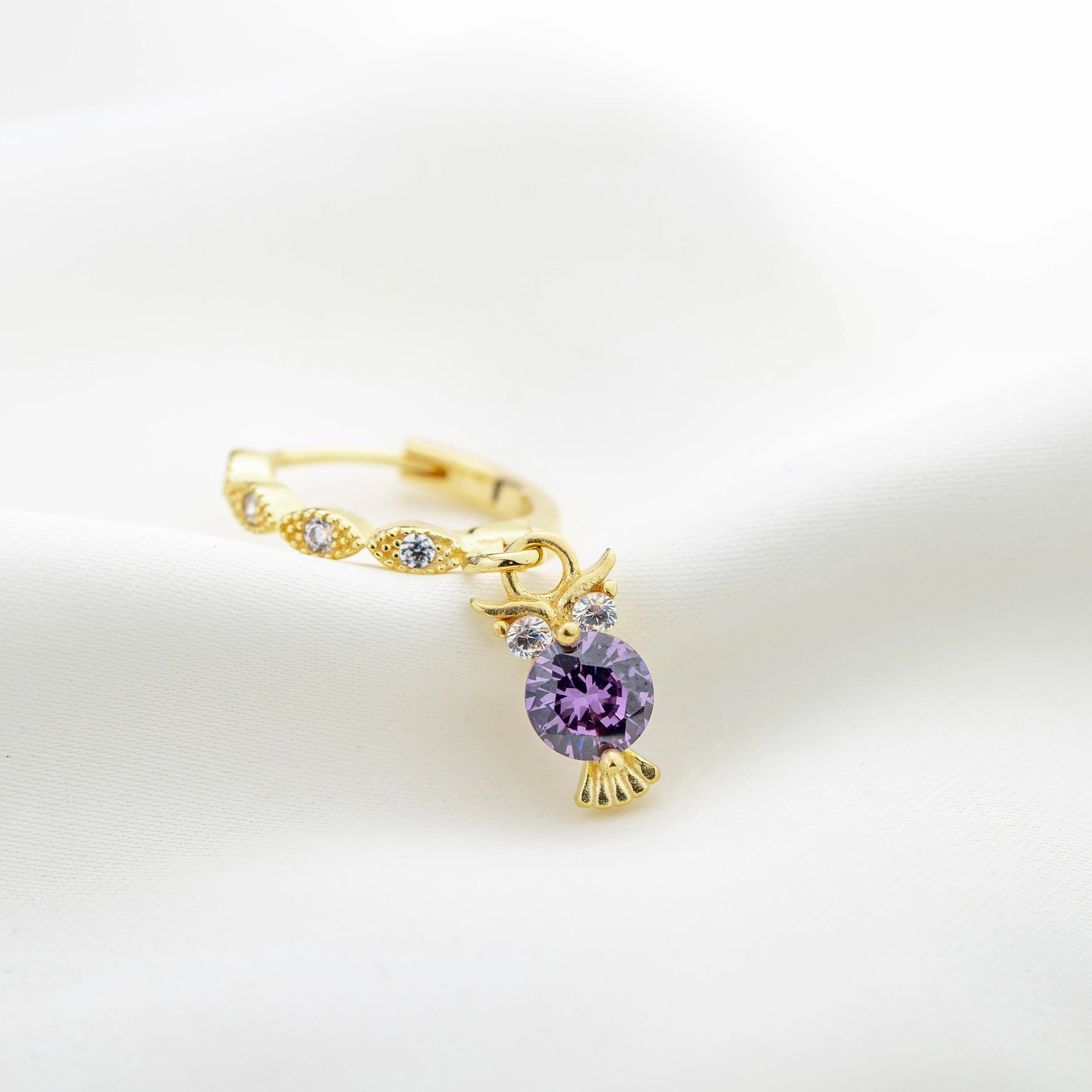 Small Violet Owl Earring