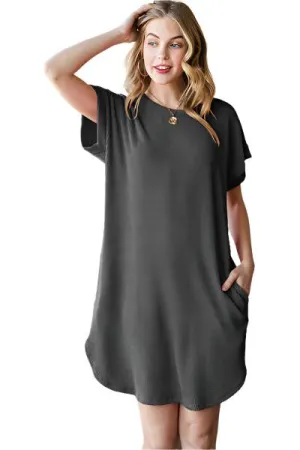 TEEK - Charcoal Ribbed Round Neck Short Sleeve Tee Dress