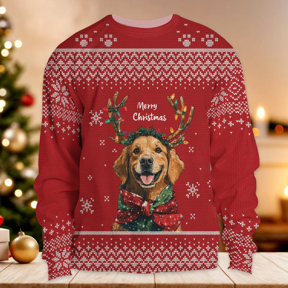 Teesdily | Golden Retriever Ugly Sweater Christmas, Merry Christmas Dog Sweatshirt, Ugly Sweater Xmas Dog Mom, Dog Lover Gift