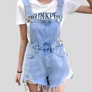 Trendy light wash overall shorts