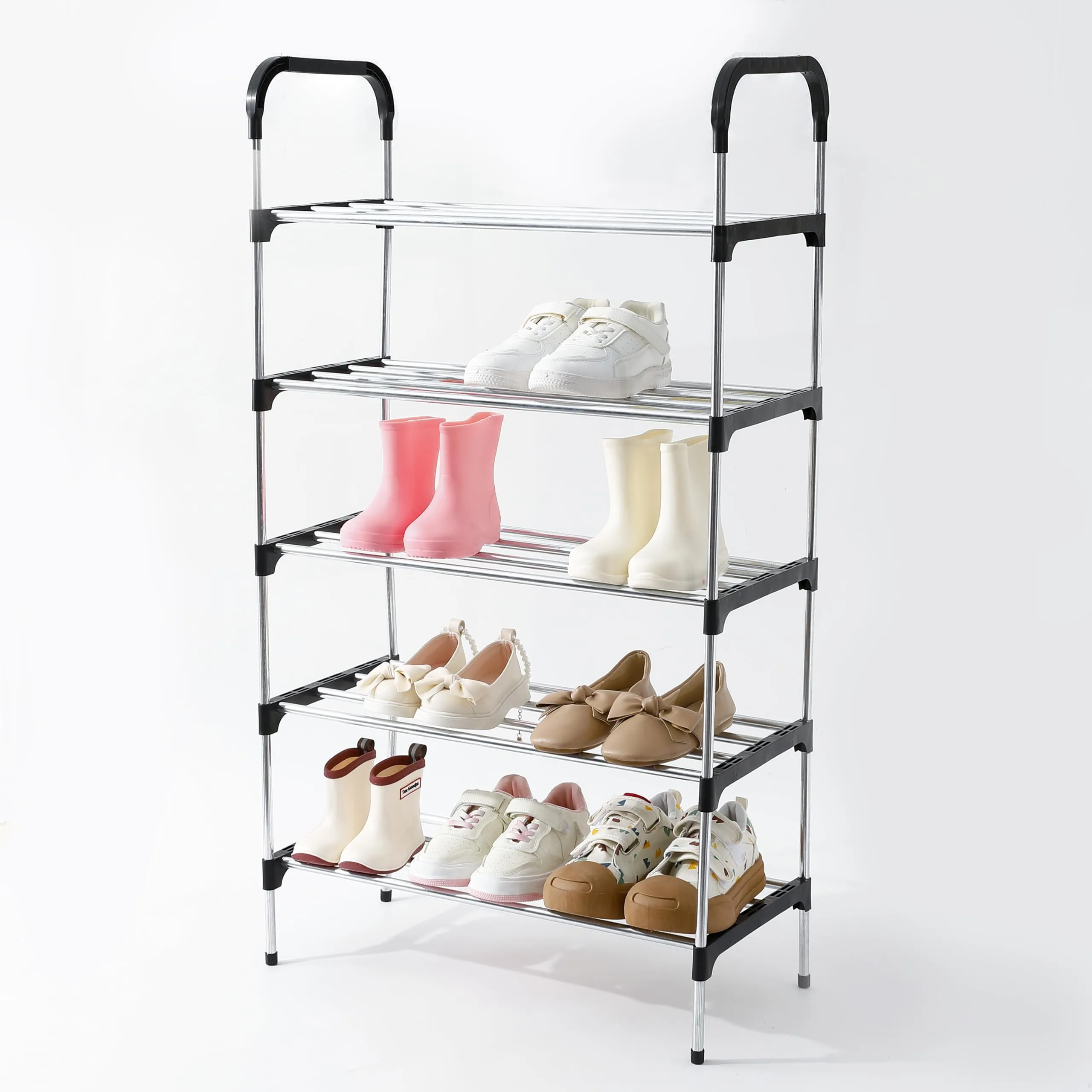 Urbane Home 5 Layer Shoe Rack | Footwear Holder | Shoe Storage Organizer Cabinet | Multi-Layer Adjustable shoe rack stand |Shoe Stand with Easy Assembly Stackable Sturdy Shoe Tower | Dark Black