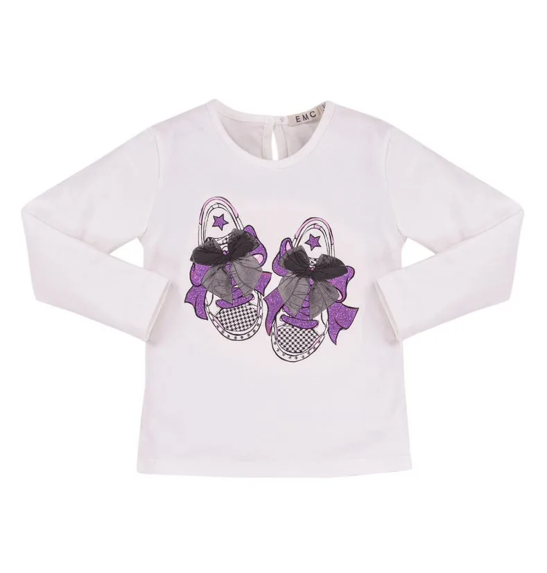 White LS Top w/Purple Bow Sneakers