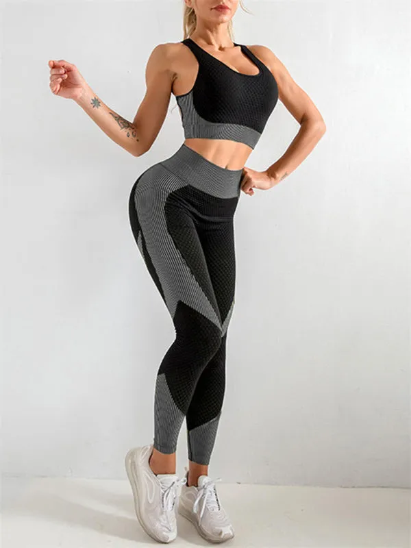 Women's Halter Neck Yoga Tank Top   High Waist Tight Yoga Pants Two-Piece Set