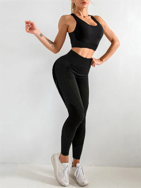 Women's Halter Neck Yoga Tank Top   High Waist Tight Yoga Pants Two-Piece Set