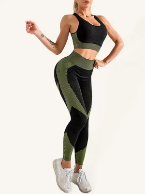 Women's Halter Neck Yoga Tank Top   High Waist Tight Yoga Pants Two-Piece Set