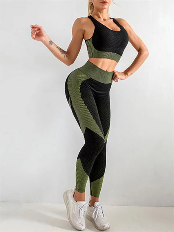 Women's Halter Neck Yoga Tank Top   High Waist Tight Yoga Pants Two-Piece Set