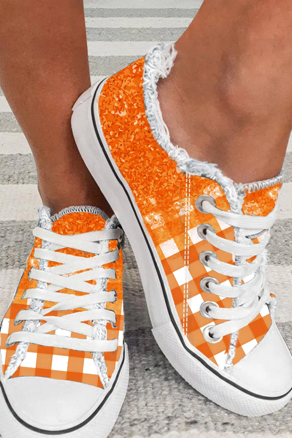 Women's Orange Plaid Print Ombre Slip On Sneakers