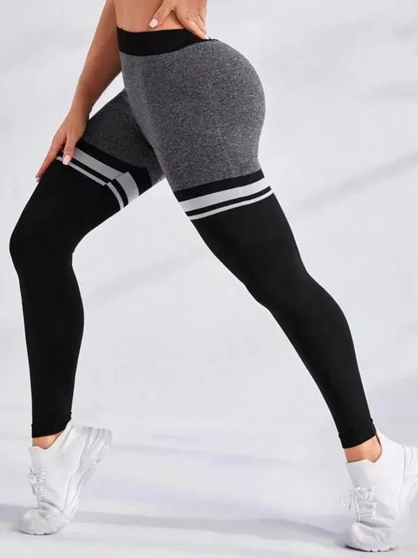 ZASUWA Female Contrast Color Strips Scrunch Bum Leggings