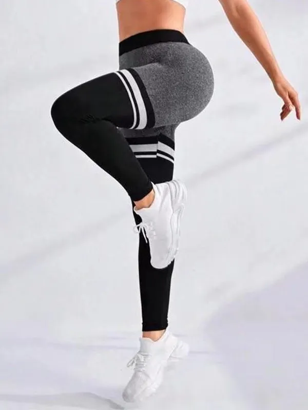 ZASUWA Female Contrast Color Strips Scrunch Bum Leggings